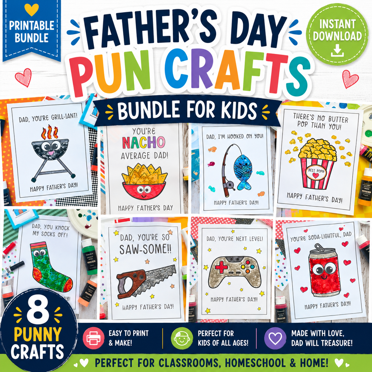 Father’s Day Pun Crafts Bundle for Kids | 8 Printable Crafts