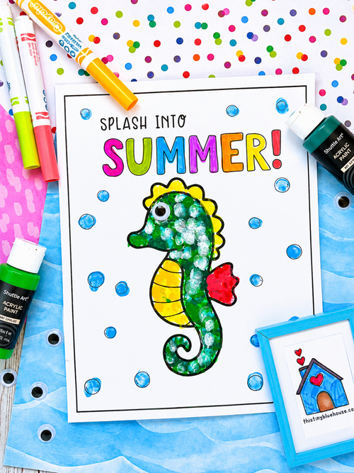 Fingerprint Seahorse Craft Template For Kids | Summer Ocean Craft Printable