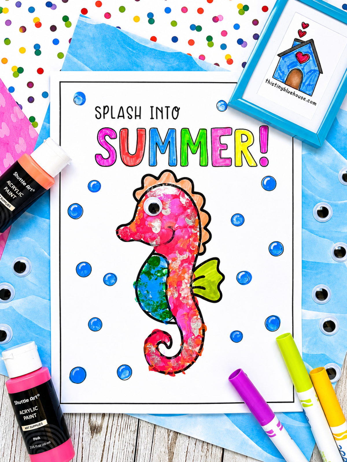Fingerprint Seahorse Craft Template For Kids | Summer Ocean Craft Printable