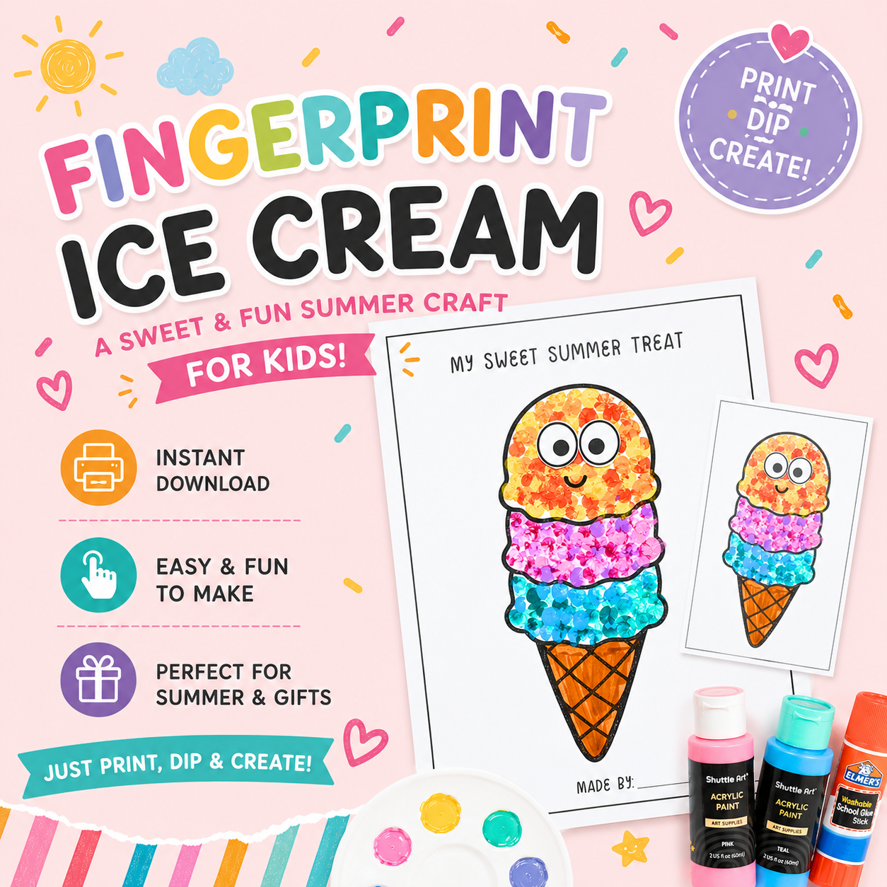 Fingerprint Ice Cream Cone Template