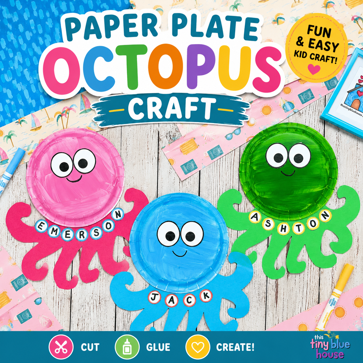 Paper Plate Octopus Name Craft Template