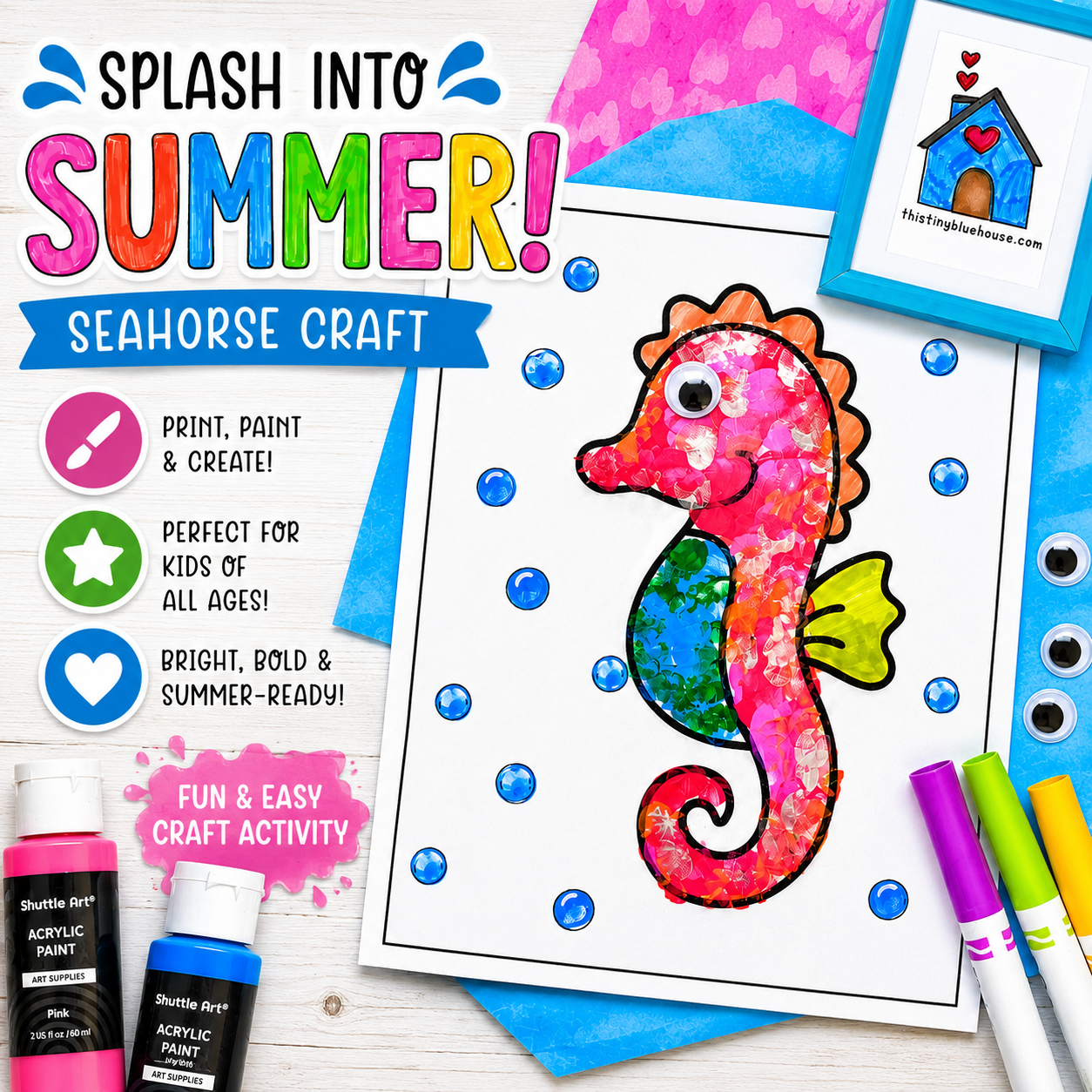 Fingerprint Seahorse Craft Template For Kids | Summer Ocean Craft Printable