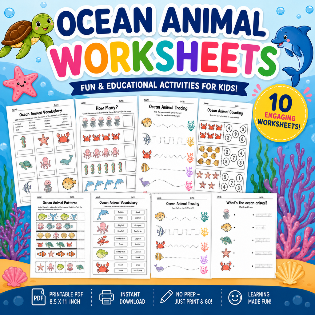 Ocean Animal Worksheets for Kids | Printable Ocean Learning Activities